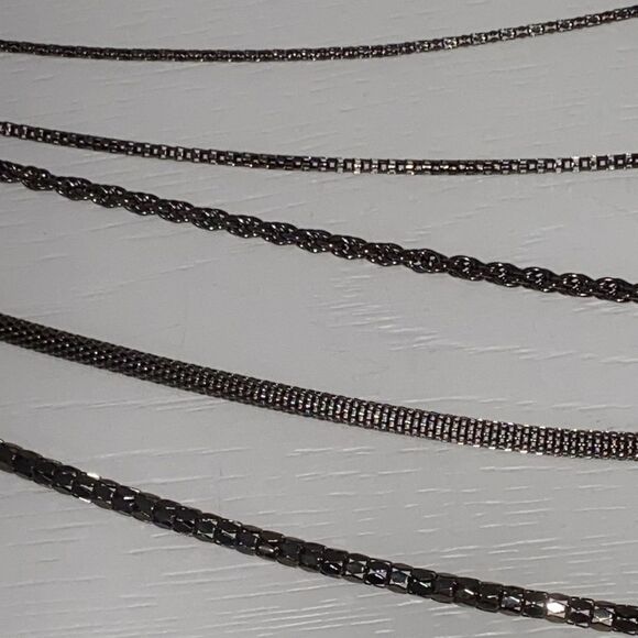 Multi Layered Silver Tone And Gun Metal 5 Layer Chain Necklace - Picture 6 of 11